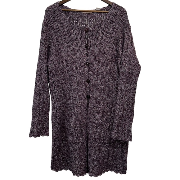I.e. Women’s Knitted Button Front Pocket Cardigan Scalloped Hem Purple Sz 1X - Picture 2 of 9